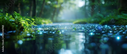 Sparkling Stream in a Serene Forest Scene