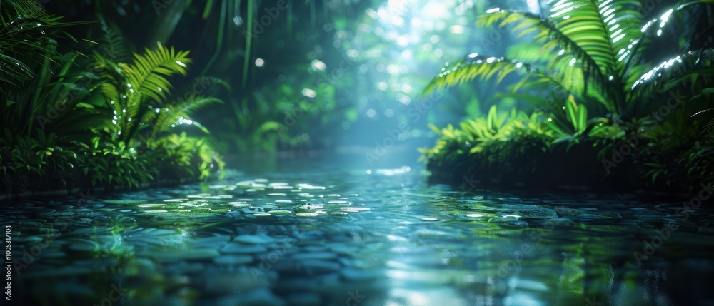 Shimmering Stream in Lush Forest Light Shimmering Stream in Lush Forest Light