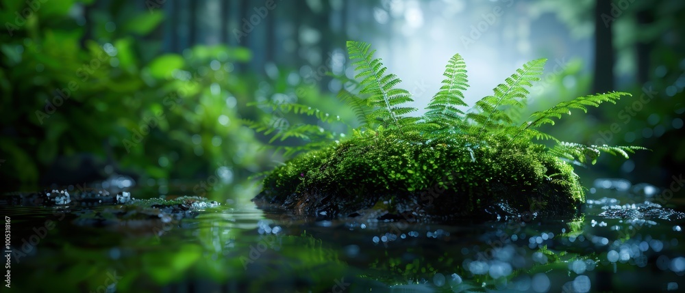 Fototapeta premium Lush Forest with Half Submerged Greenery