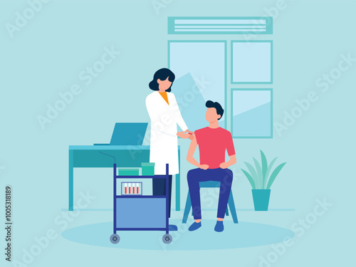 Patient in doctor office. Physician medical consulting. Diagnosis treatment patients in hospital, healthcare vector concept. Diagnosis patient and care, treatment healthcare illustration