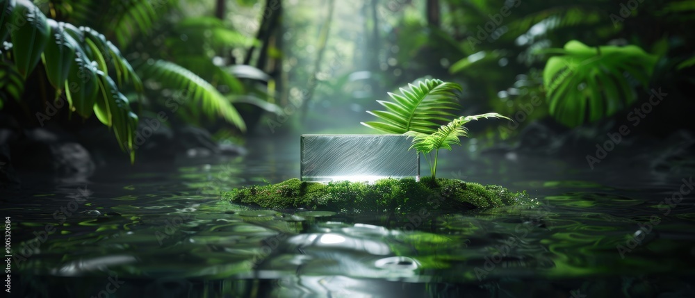 Naklejka premium Glistening Stream in a Lush Forest Setting