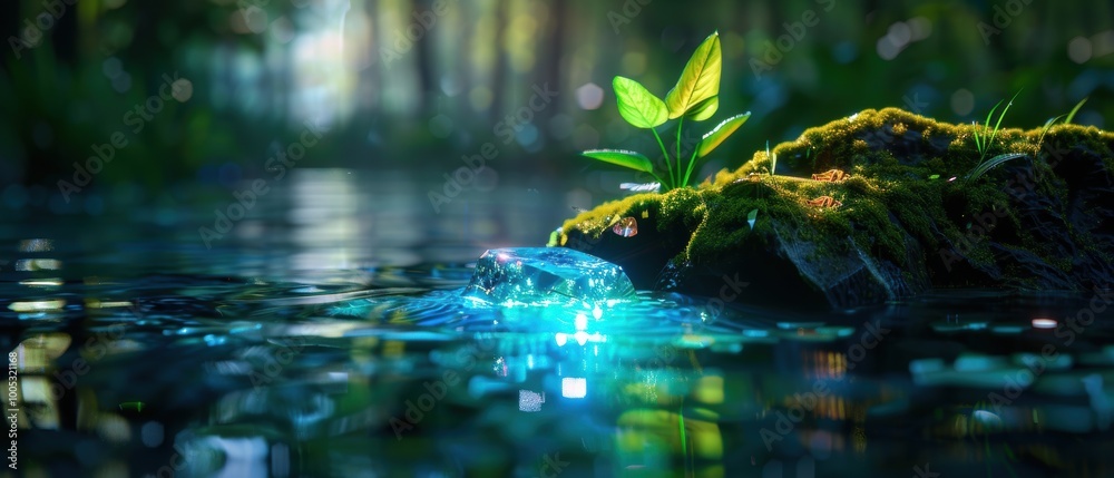 Fototapeta premium Sparkling Stream in a Serene Forest Setting