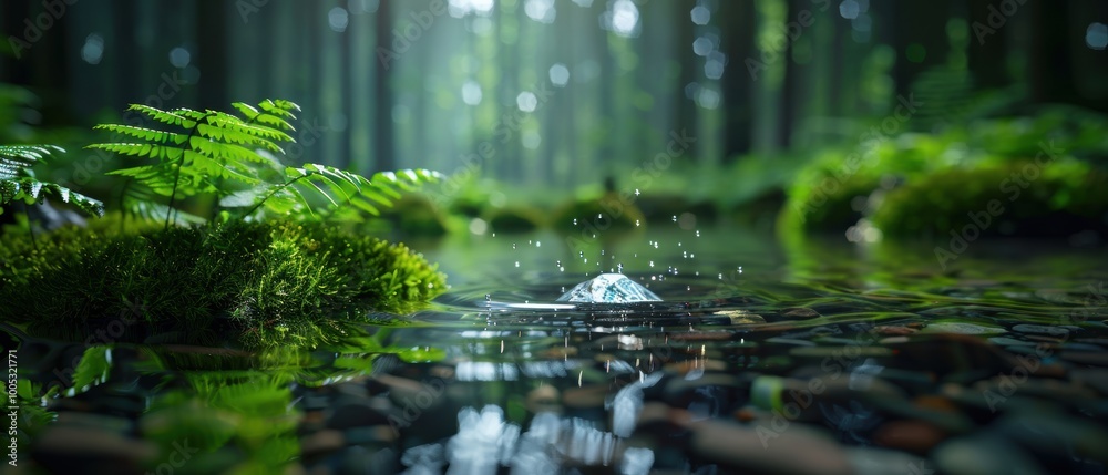 Fototapeta premium Tranquil Forest Scene with Sparkling Stream