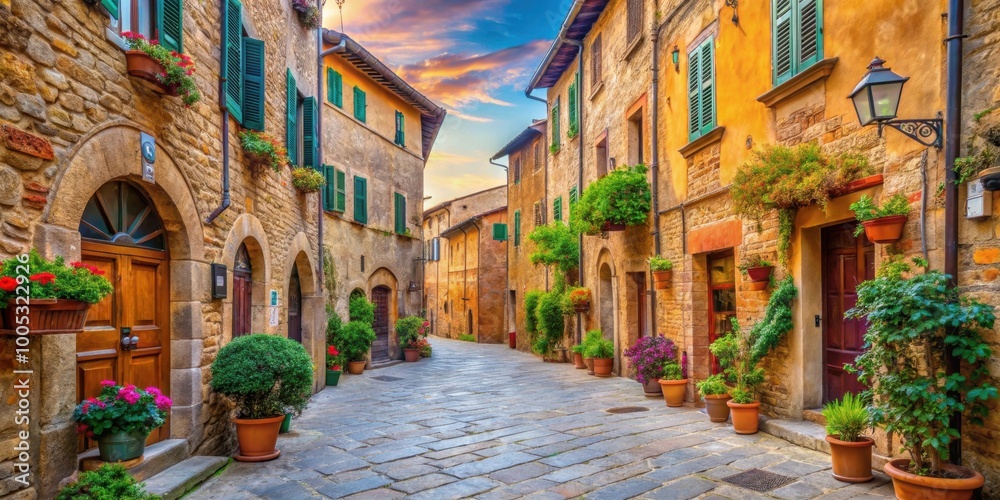 Fototapeta premium Colorful buildings lining a charming street in Pienza, Tuscany, Italy, Pienza, Tuscany, Italy, colorful, buildings