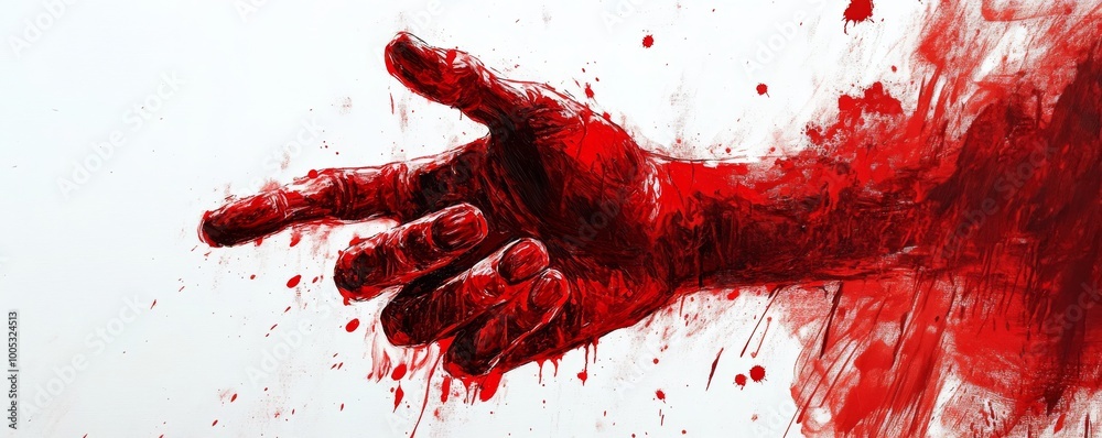 Abstract red hand reaching out with paint Abstract red hand reaching out with paint