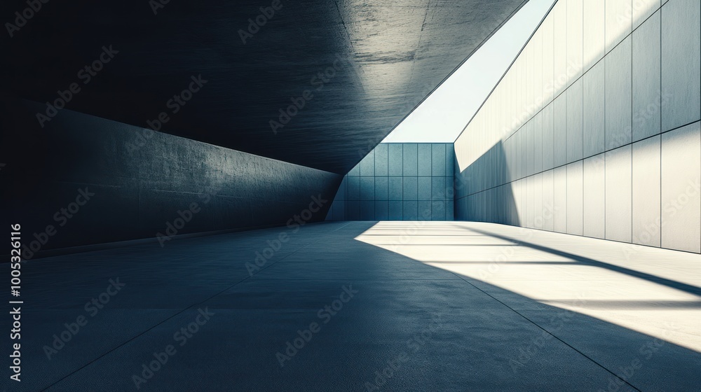 A modern architectural space with sharp angles and contrasting light and shadow. A modern architectural space with sharp angles and contrasting light and shadow.