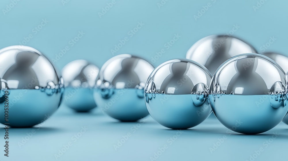 3D render of abstract spheres with a reflective metallic finish, set against a gradient background for a sleek, contemporary look 3D render of abstract spheres with a reflective metallic finish, set against a gradient background for a sleek, contemporary look