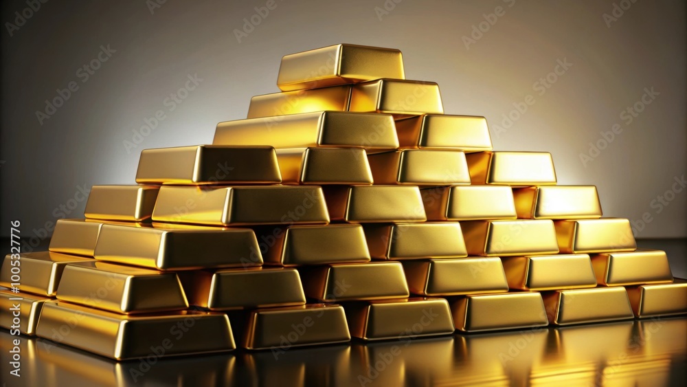 Gold ingots stack on background, left, front and right view ( render), gold, ingots, stack, background, left view Gold ingots stack on background, left, front and right view ( render), gold, ingots, stack, background, left view