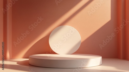 3D render of an abstract vector background featuring a blank round podium, with an empty stage designed for modern product displays and mockups