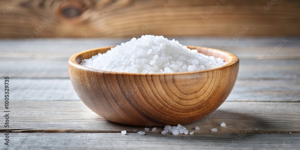 Coarse salt and epsom mixture in a wooden bowl, perfect for a relaxing bath and spa experience, spa, relaxation