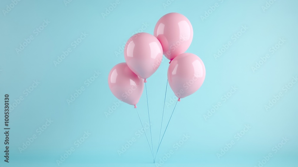 3D render of pink balloons on a soft pastel blue backdrop, adding a touch of whimsy and color to the design 3D render of pink balloons on a soft pastel blue backdrop, adding a touch of whimsy and color to the design