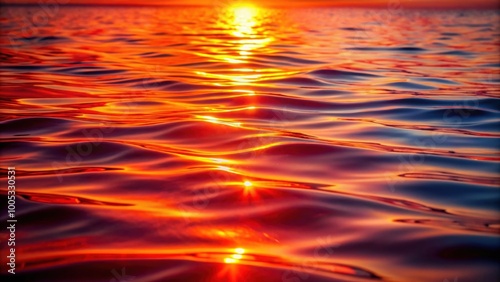 Sunlight reflecting on rippling water, creating vibrant red and orange hues , sunlight, water, reflection, rippling, vibrant