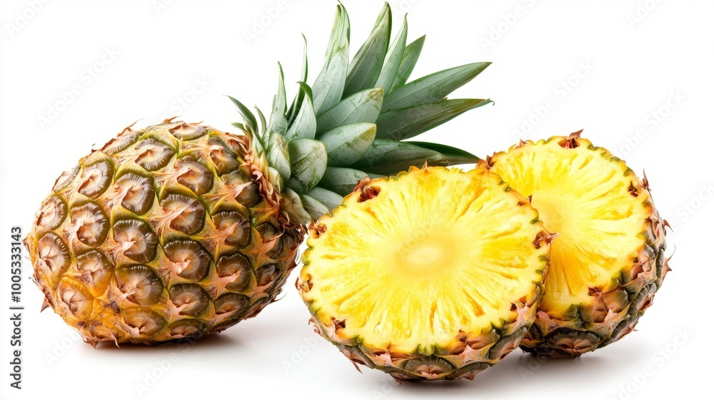 Whole Pineapple and Sliced Half Generative AI Whole Pineapple and Sliced Half Generative AI