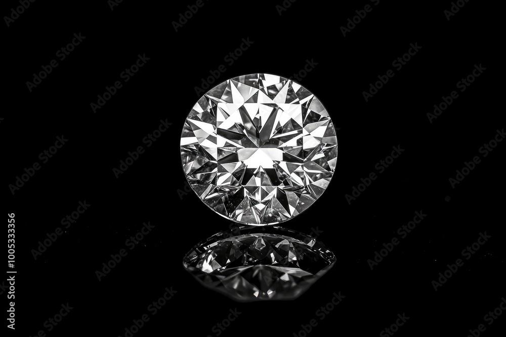 Diamond isolated on black background. Round brilliant cut. with generative ai Diamond isolated on black background. Round brilliant cut. with generative ai