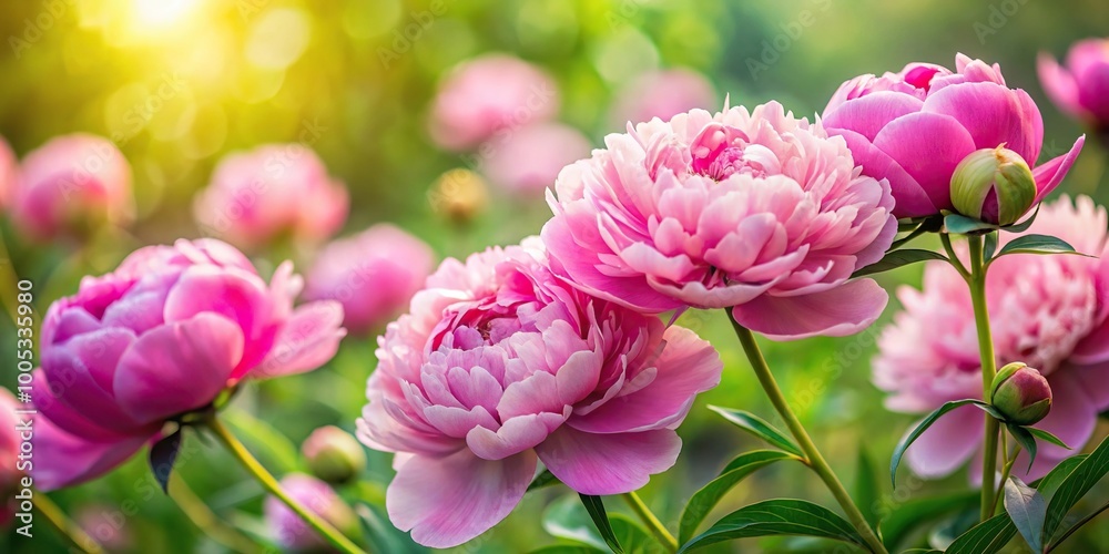 Pink peonies blooming in garden Pink peonies blooming in garden