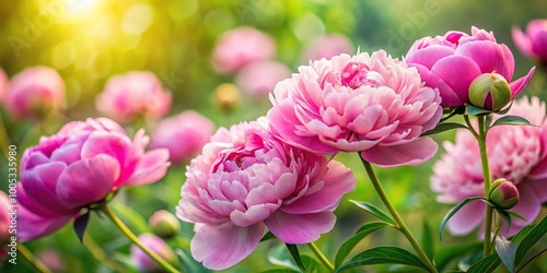 Fototapeta Naklejka Na Ścianę i Meble -  Pink peonies blooming in garden