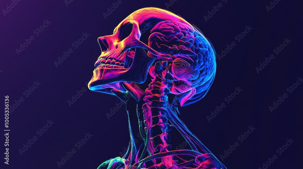 Colorful abstract depiction of human skull and brain anatomy Colorful abstract depiction of human skull and brain anatomy