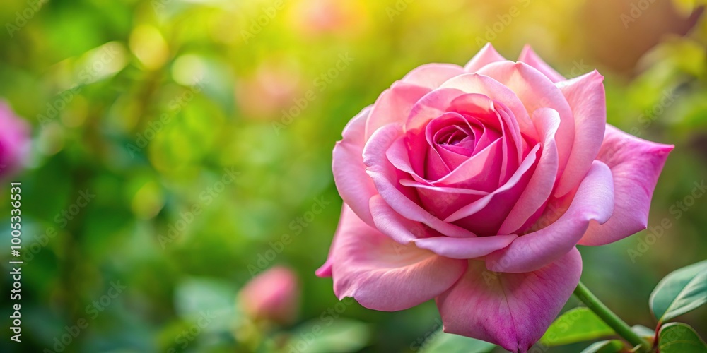 Pink rose close-up with copy space on left in nature Pink rose close-up with copy space on left in nature
