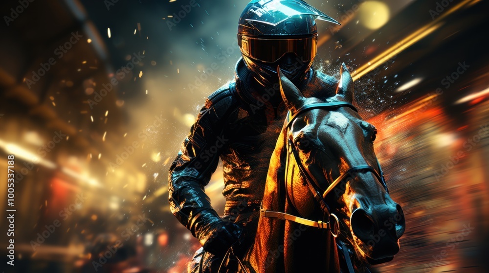 Fototapeta premium A Rider On a Horse In A Blur Of Lights