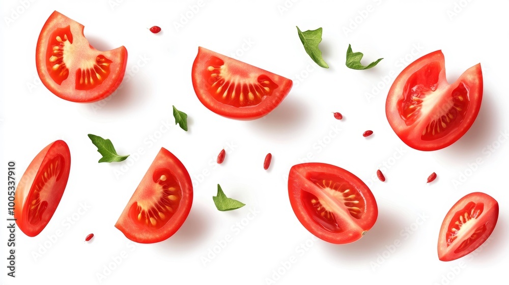 Sliced Fresh Tomatoes with Basil Leaves Generative AI Sliced Fresh Tomatoes with Basil Leaves Generative AI
