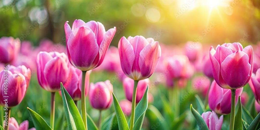 Obraz premium pink tulips in garden