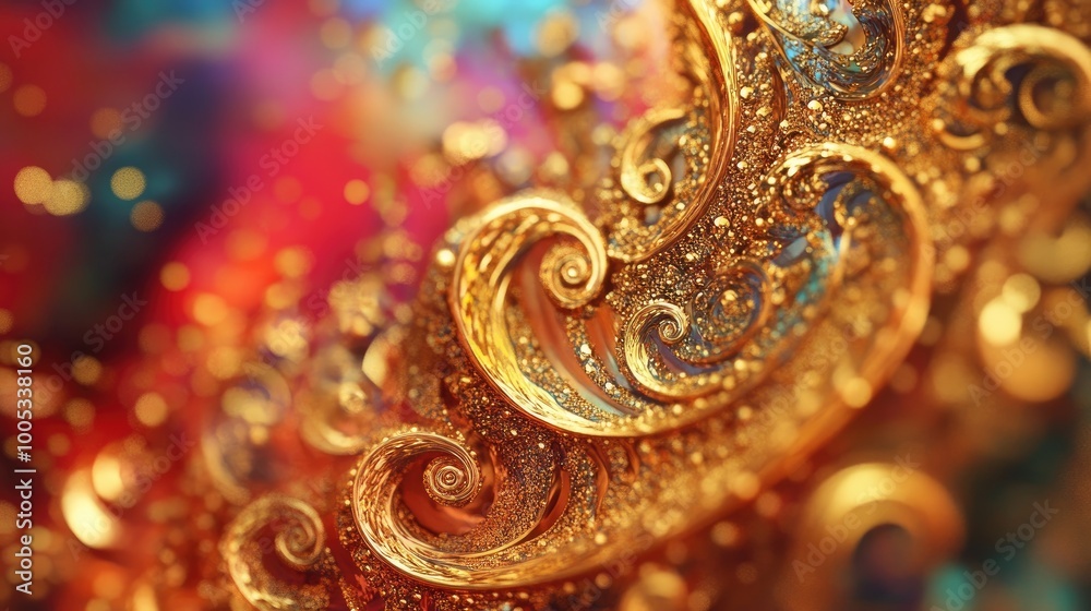 Abstract depiction of wealth and riches with swirling golden patterns, forming a luxurious display on a dynamic background of vibrant colors Abstract depiction of wealth and riches with swirling golden patterns, forming a luxurious display on a dynamic background of vibrant colors