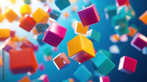 Floating Colorful Cubes on a Blue Background