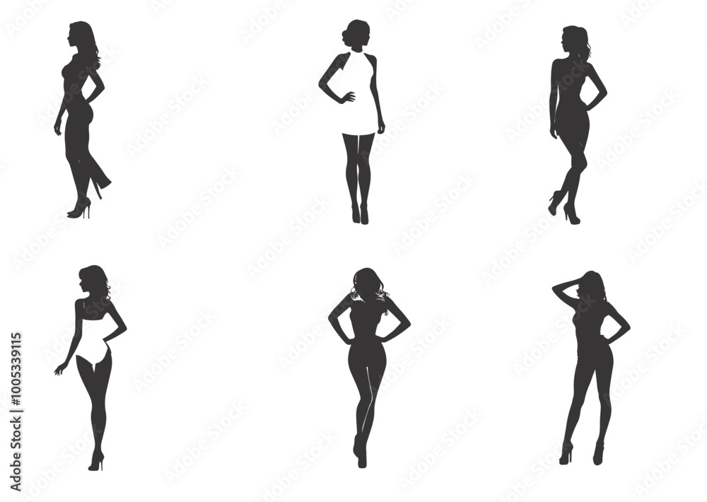 Silhouettes of Fashionable Women in Elegant Poses Silhouettes of Fashionable Women in Elegant Poses