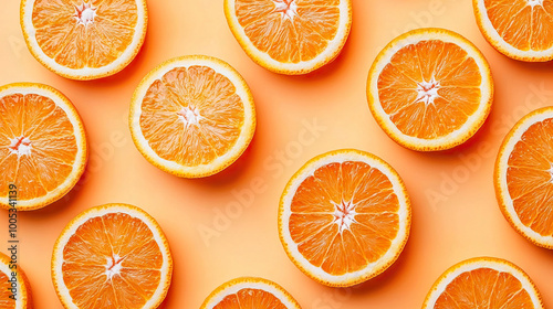 orange slices on colored background with space for text or product with tropical vibes