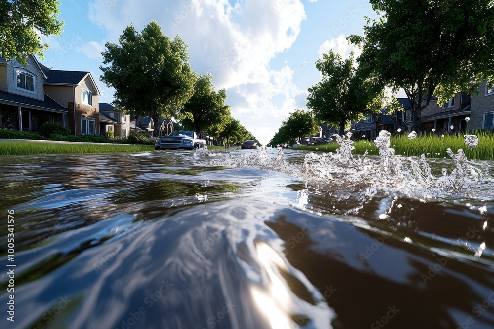 Hyper-realistic image of a river overflowing during a flash flood ...