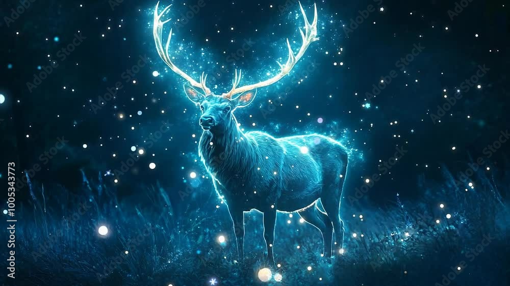 Majestic Glowing Deer in Enchanted Forest with Magical Particles Majestic Glowing Deer in Enchanted Forest with Magical Particles