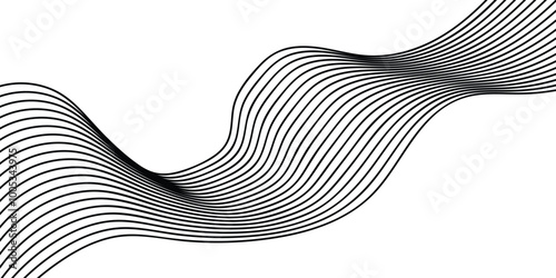 Abstract black flowing wave lines pattern isolated, black stripes, 3d dimensional effect. Vector illustration