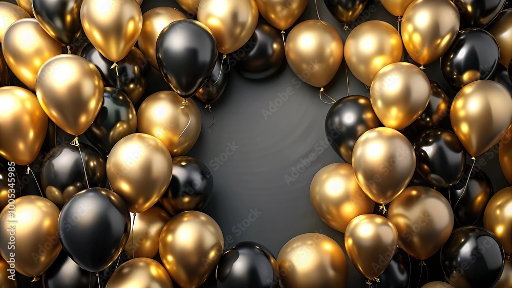 Prom backdrop with black and gold balloons Prom backdrop with black and gold balloons