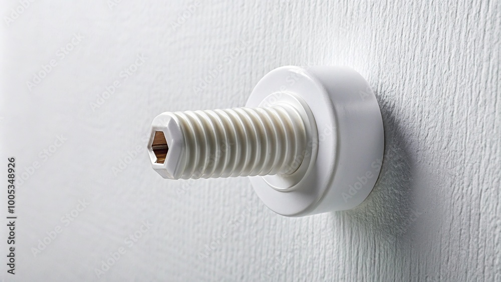 PVC screw wall plug on white background at a tilted angle PVC screw wall plug on white background at a tilted angle