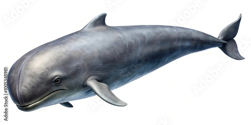 Pygmy sperm whale Kogia breviceps on white background with leading lines