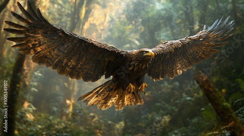 Majestic Eagle Soaring Through a Lush Forest