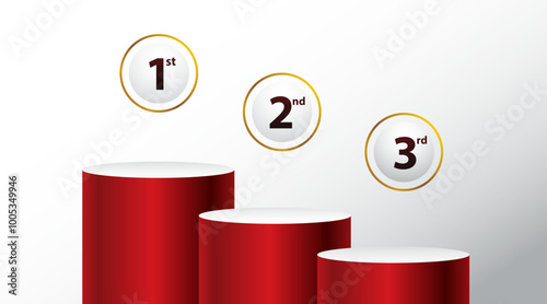 1st 2nd 3rd Place Red color podium with green background Illustration
