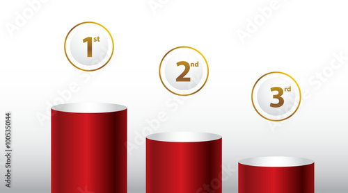 1st 2nd 3rd Place Red color podium with green background Illustration