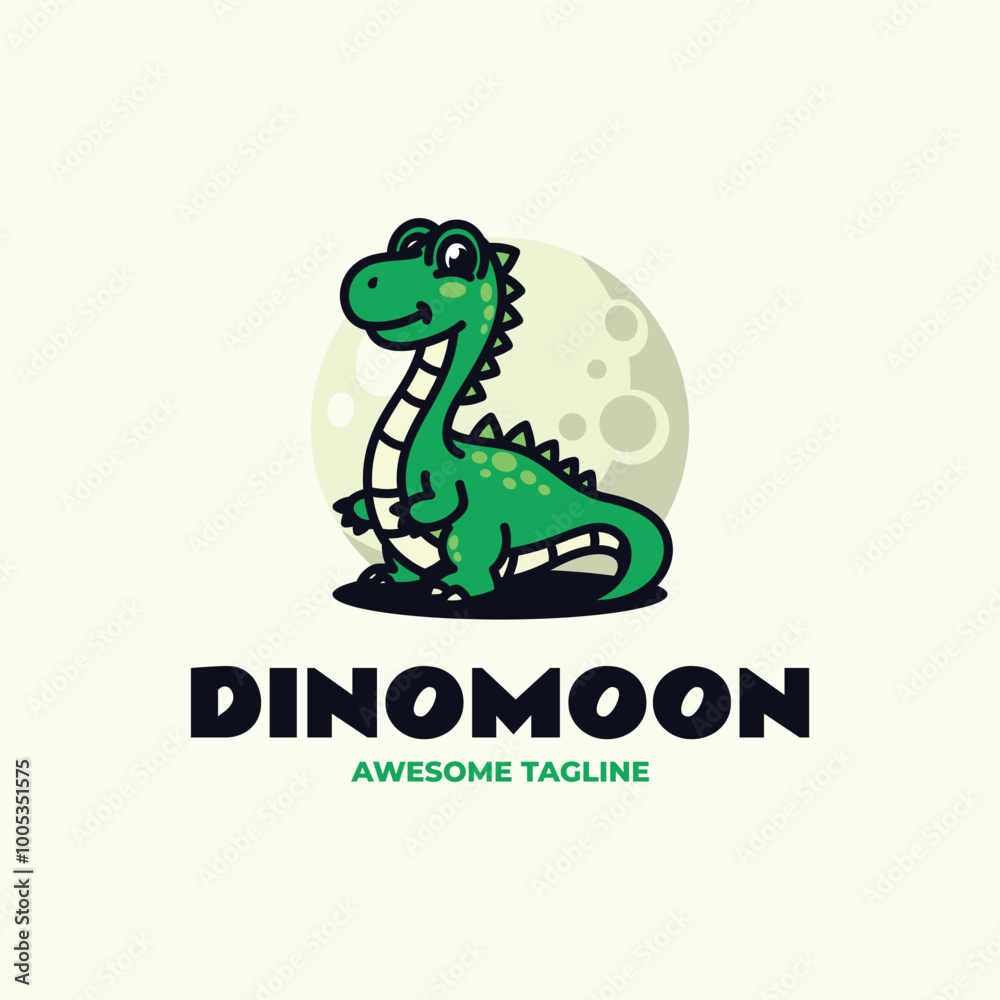 Vector Logo Illustration Dinomoon Mascot Cartoon Style Vector Logo Illustration Dinomoon Mascot Cartoon Style