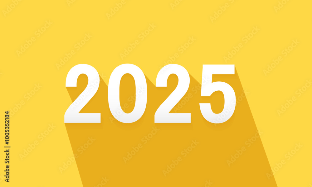 2025 Happy New Year flat design with Long Shadow. 2025 3d text icon on yellow background. Trendy new year 2025 background design for greeting and celebration. 2025 Happy New Year flat design with Long Shadow. 2025 3d text icon on yellow background. Trendy new year 2025 background design for greeting and celebration.