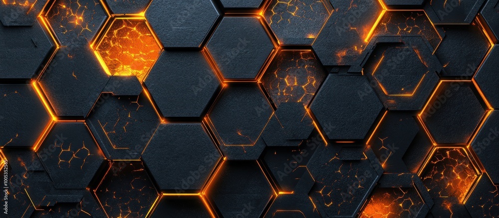 Abstract Hexagon Pattern with Glowing Orange Edges Abstract Hexagon Pattern with Glowing Orange Edges