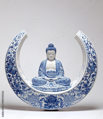 Aruna Decor Polyresin Moon Buddha Idol Statue on a white background photo