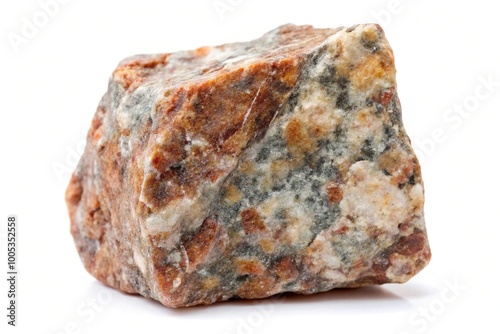 Raw rhyolite extrusive igneous rock stone isolated on white background