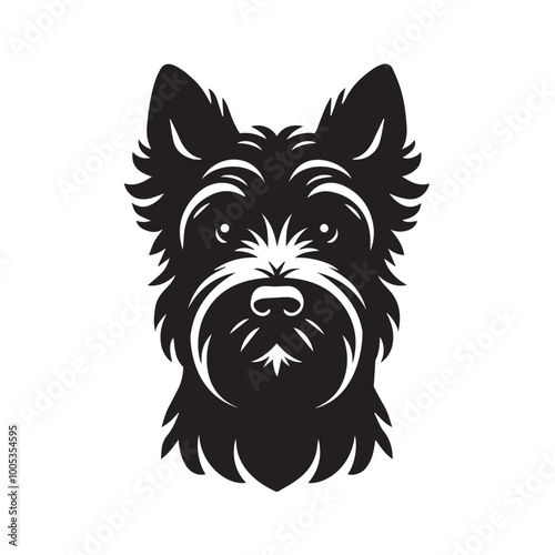 Scottish Terrier Dog Face Clipart Design - Dog Head Logo - Scottish Terrier Vector illustration in black and white