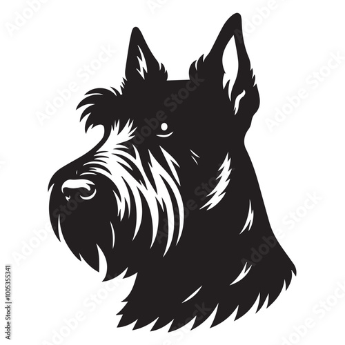 Scottish Terrier Dog Face Clipart Design - Dog Head Logo - Scottish Terrier Vector illustration in black and white