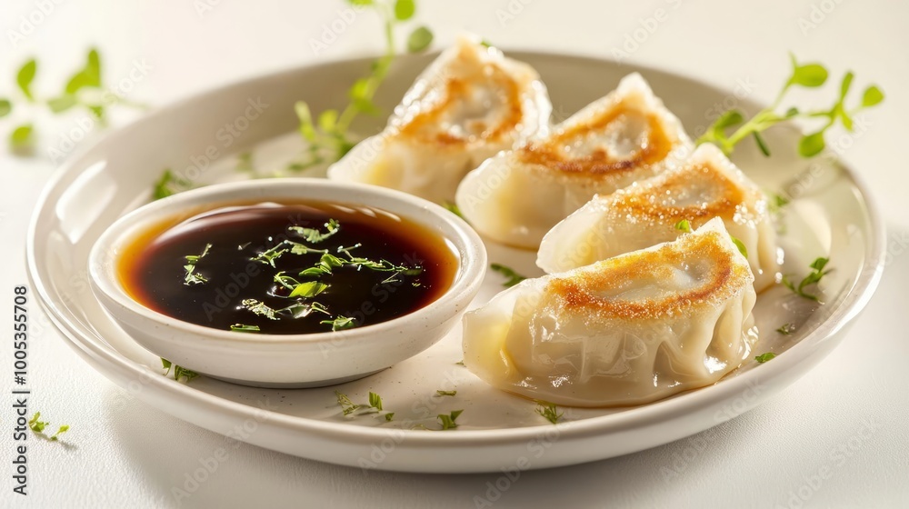 Delicious dumplings with soy sauce dip Delicious dumplings with soy sauce dip