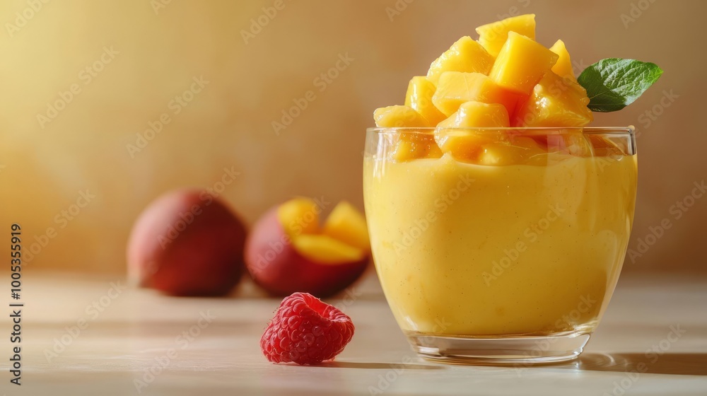 Delicious mango dessert in a glass bowl. Delicious mango dessert in a glass bowl.