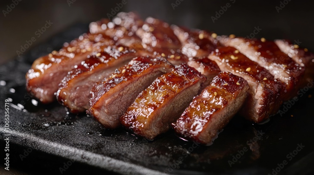 Grilled meat steak on a black plate Grilled meat steak on a black plate