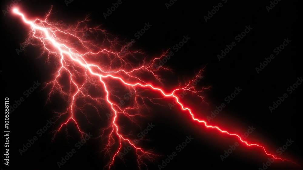 Obraz premium Red lightning striking against a dark sky