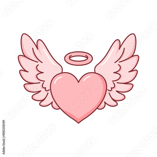 Cute Lovely Flying Love Heart Pink Angel Feather Wings in Heaven Sky